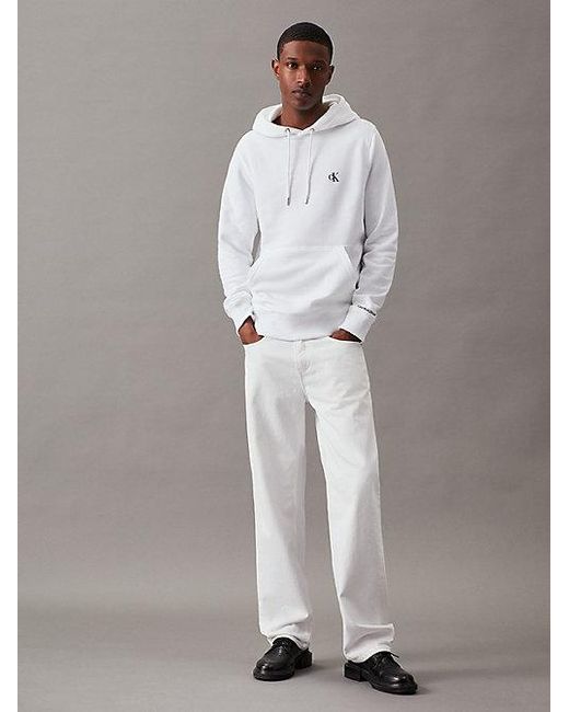 Calvin Klein White Jeans Cotton Blend Fleece Hoodie for men