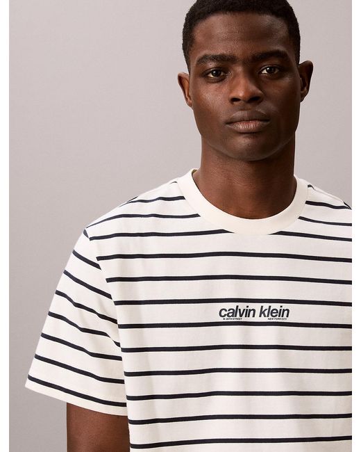 Calvin Klein White Relaxed Stripe Logo T-Shirt for men