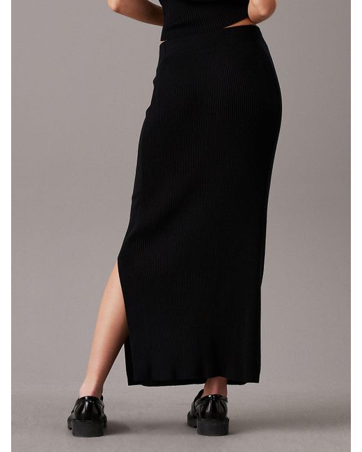 Calvin Klein Black Soft Ribbed Lyocell Maxi Skirt
