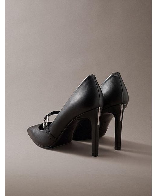 Calvin Klein Brown Leather Stiletto Strap Pumps