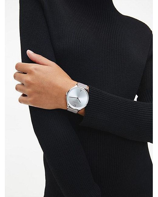 Calvin Klein Gray Minimalistic Dial Mesh Bracelet Watch