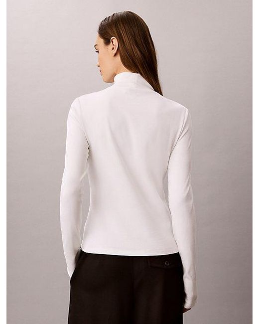 Calvin Klein Blue Ribbed Cotton Turtleneck Top
