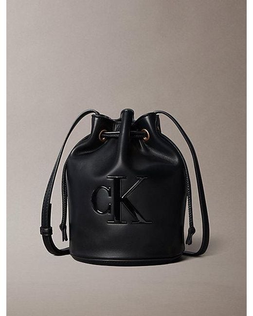 Calvin Klein Black Small Signature Monogram Bucket Bag