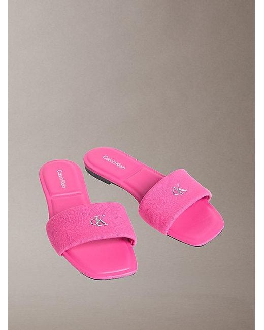 Calvin Klein Pink Ck Provence Canvas Square Toe Flat Sandals