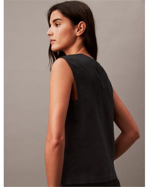 Calvin Klein Black Casual Linen Blend Top
