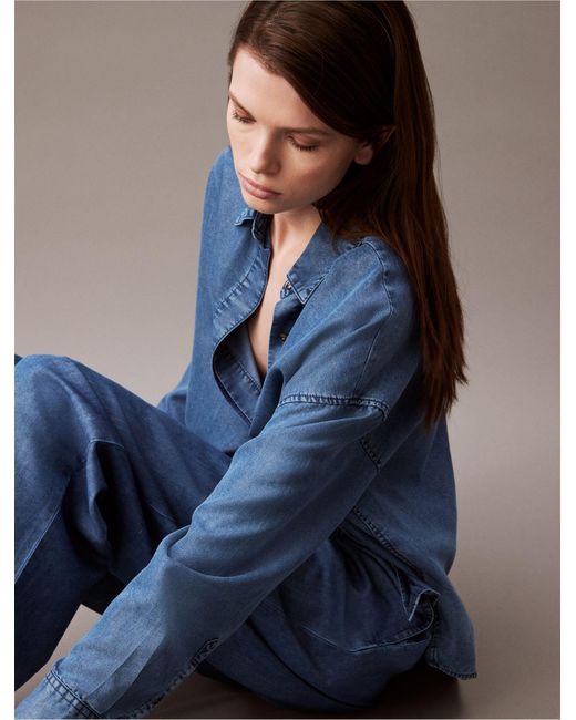 Calvin Klein Blue Relaxed Lyocell Blend Denim Button-down Shirt