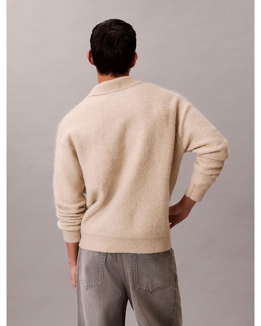 Calvin Klein Natural Brushed Alpaca Blend Johnny Collar Jumper for men