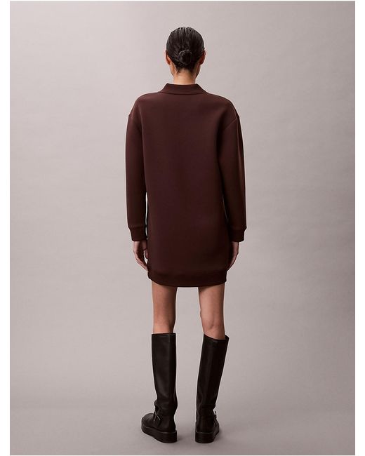 Calvin Klein Brown Smooth Mini Polo Sweatshirt Dress