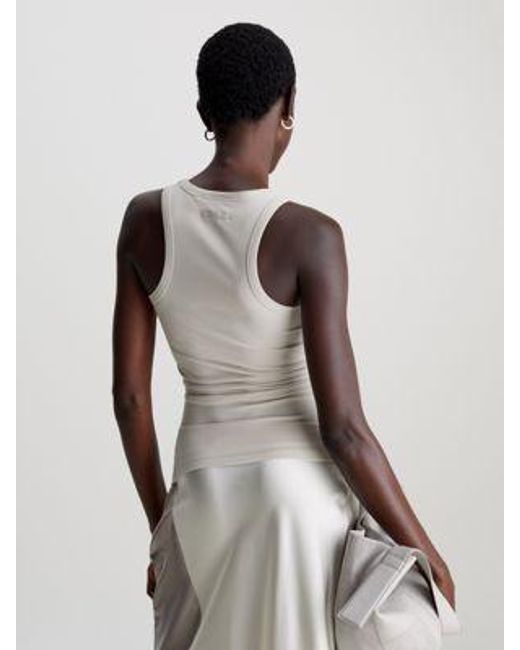 Calvin Klein Geribbelde Slim Modal Tanktop in het White