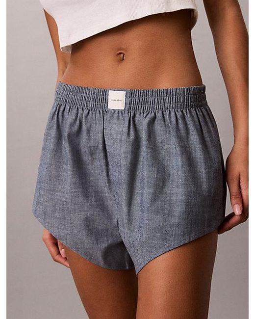 Calvin Klein Blue Cotton Chambray Pyjama Shorts