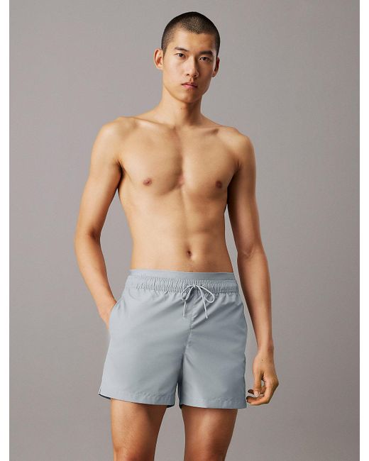 Calvin Klein Gray Double Waistband Swim Shorts for men