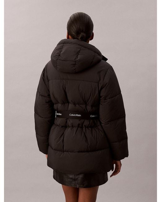 Calvin Klein Brown Logo Belt Hooded Puffer Jacket