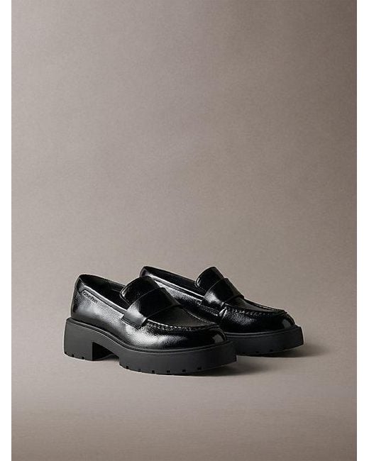 Calvin Klein Gray Ck Bold Shine Leather Chunky Loafers