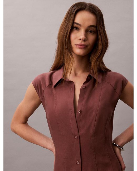 Calvin Klein Brown Soft Lyocell Linen Shirt Dress