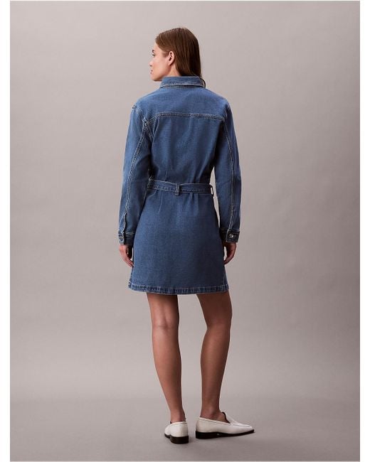 Calvin Klein Blue Calvin Klein Denim Mini Tie Belt Shirt Dress