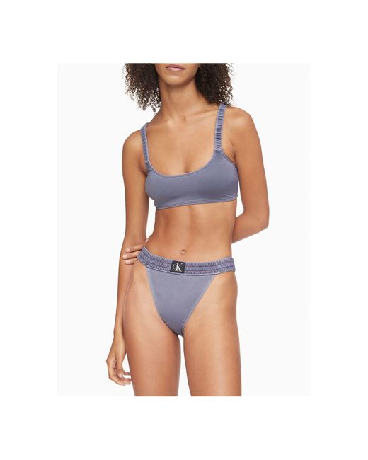 Calvin Klein Ck Authentic High Rise Tanga Bottom in Blue | Lyst