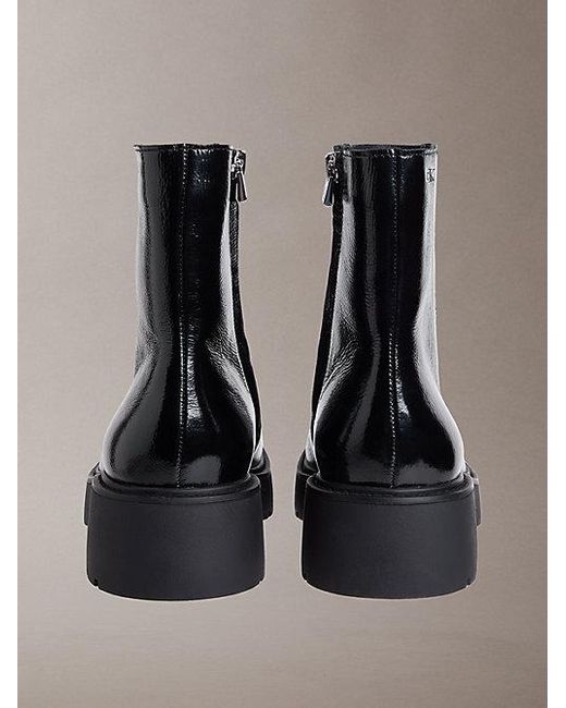 Calvin Klein Black Jeans Leather Chunky Heeled Zip Boots