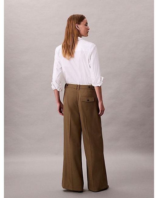 Calvin Klein Wollen Gabardine-Broek Met Wijde Pijpen in het Brown