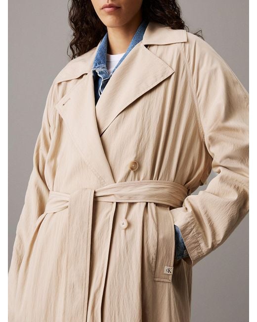 Calvin Klein Natural Soft Nylon Long Trench Coat