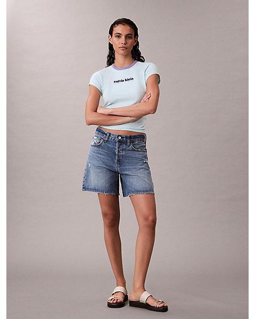 Calvin Klein White Jeans Logo Graphic Baby Tee
