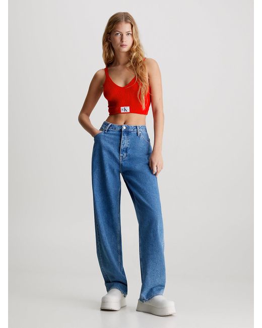 Calvin Klein Red Soft Ribbed Lyocell Bralette Top