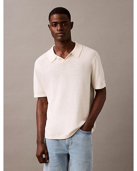 Calvin Klein Trui Met Korte Mouwen Van Linnenmix in het Natural voor heren