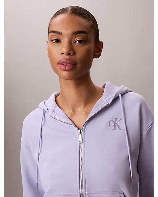 Calvin Klein Gray Jeans Relaxed Monogram Zip Hoodie