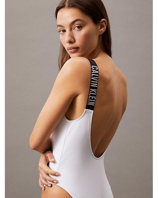 Calvin Klein White Badeanzug Mit Tiefem Rücken