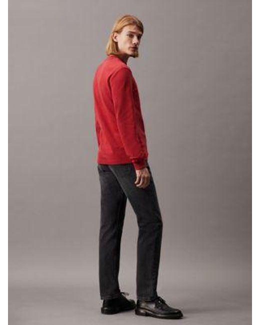 Calvin Klein Slim Wafel-t-shirt Met Lange Mouwen in het Red voor heren