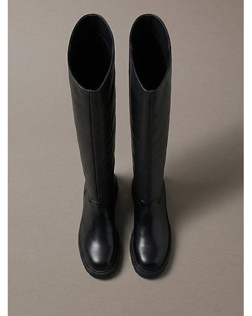 Calvin Klein Black Ck Bold Leather Over The Knee Boots