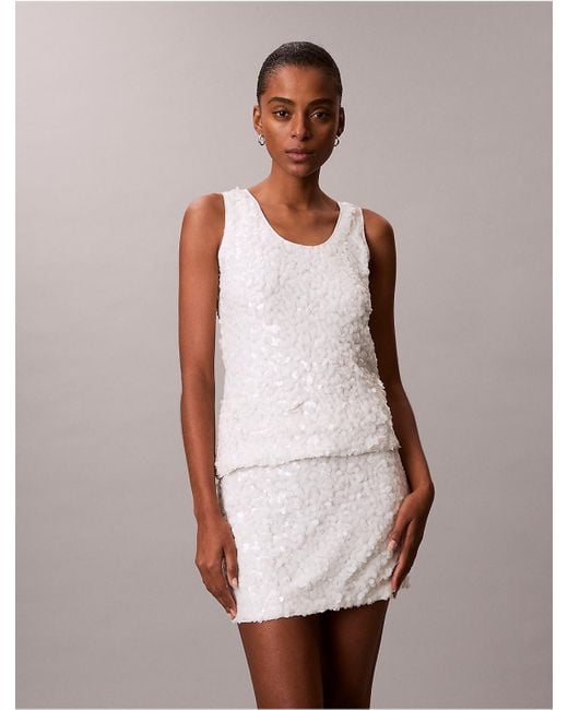Calvin Klein White Jeans Sequin Mini Skirt