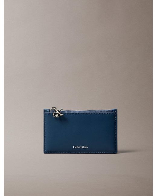 Calvin Klein Blue Leather Rfid Monogram Charm Cardholder