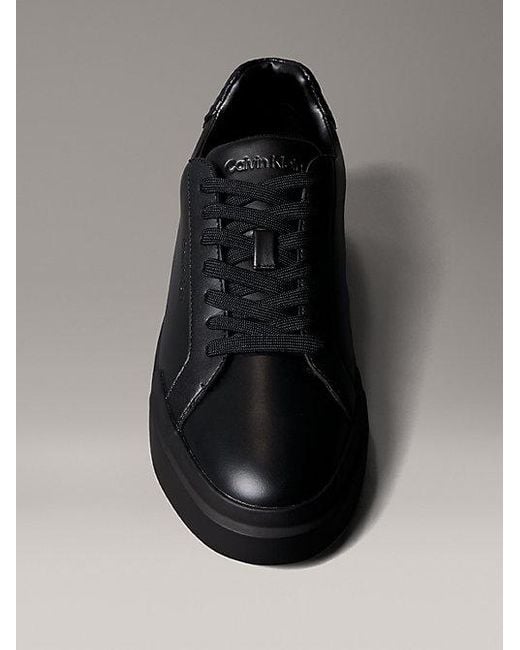 Calvin Klein Black Ck Avenue Smooth Leather Logo Trainers for men