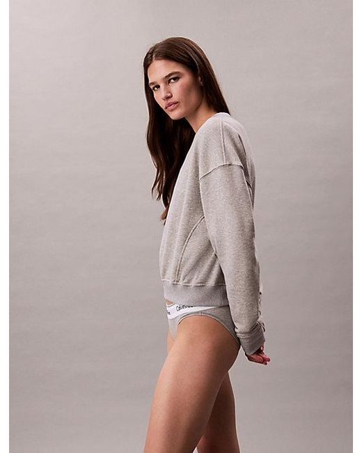 Calvin Klein Gray Cotton Terry Blend Lounge Sweatshirt