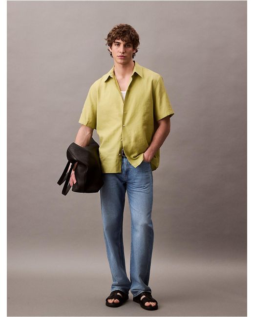 Calvin Klein Yellow Lyocell Blend Relaxed Button-Down Shirt for men