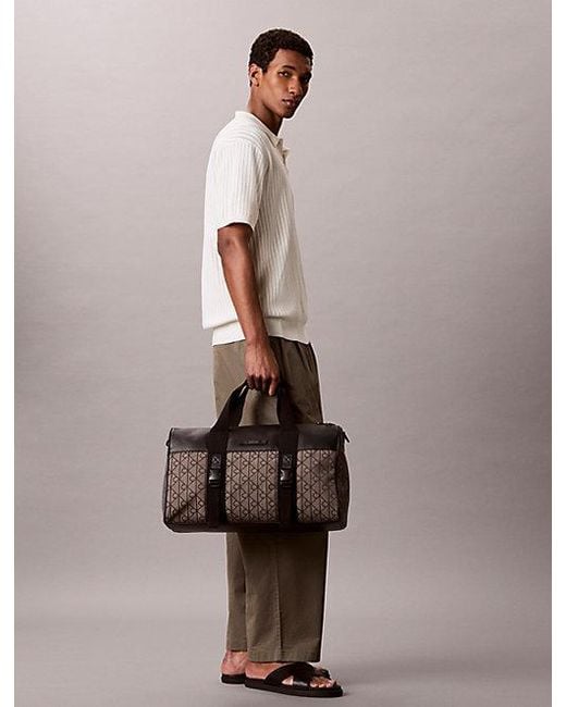 Calvin Klein Gray Emblem Jacquard Duffle Bag for men