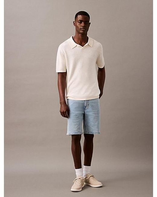 Calvin Klein Trui Met Korte Mouwen Van Linnenmix in het Natural voor heren