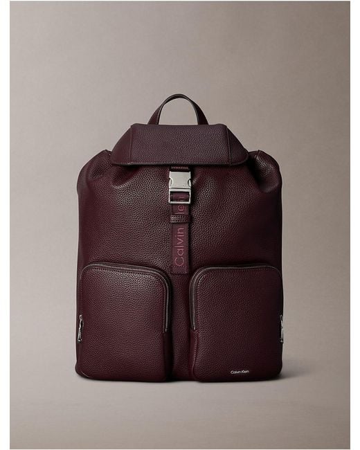 Calvin Klein Purple Logo Strap Flap Backpack