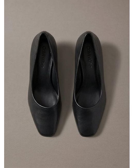 Calvin Klein Gray Leather Kitten Heel Pumps