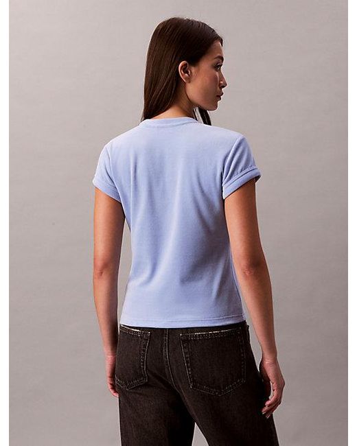 Calvin Klein Blue Jeans Velour Embossed Logo Graphic Slim T-Shirt