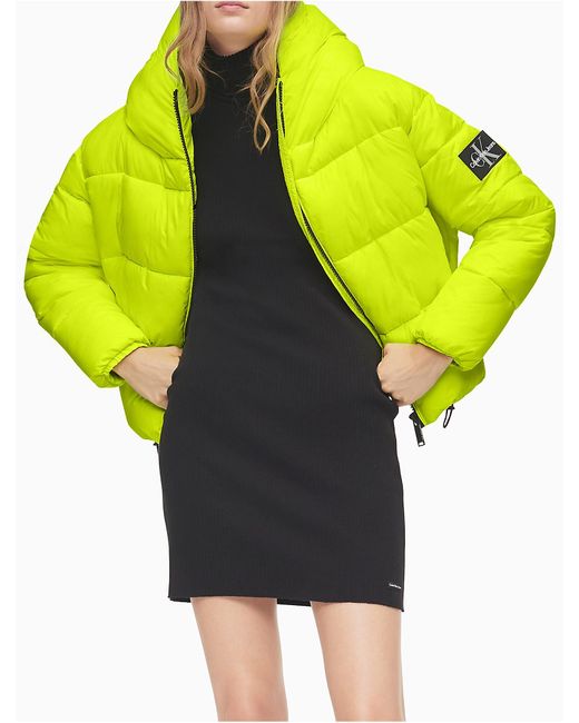 Synthetic Boxy Hooded Puffer Jacket 
