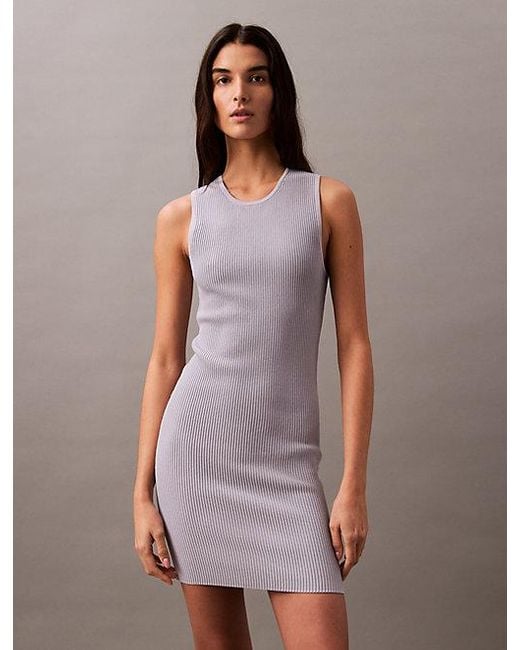 Calvin Klein Purple Modelliertes Minikleid Aus Rippstrick