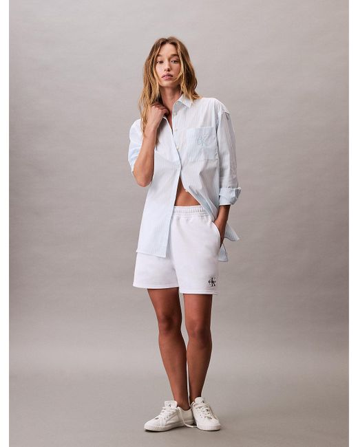 Calvin Klein White Jeans Cotton Terry Jogger Shorts