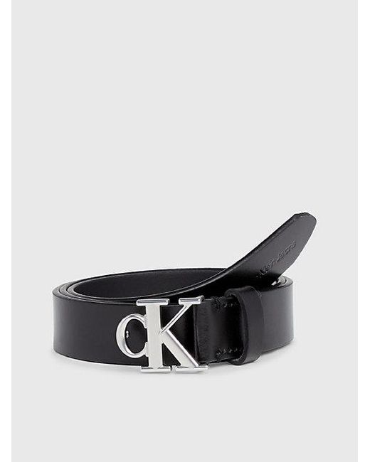 Cinturón de piel con logo Calvin Klein de color White