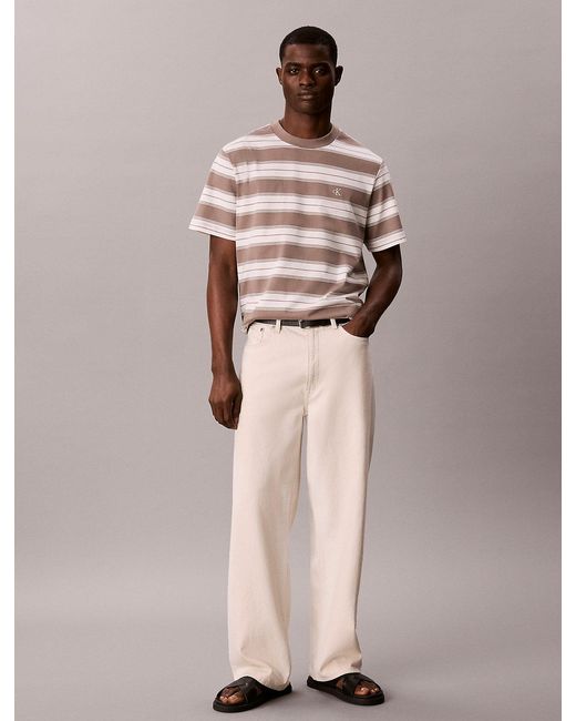 Calvin Klein Pink Cotton Stretch Stripe T-Shirt for men