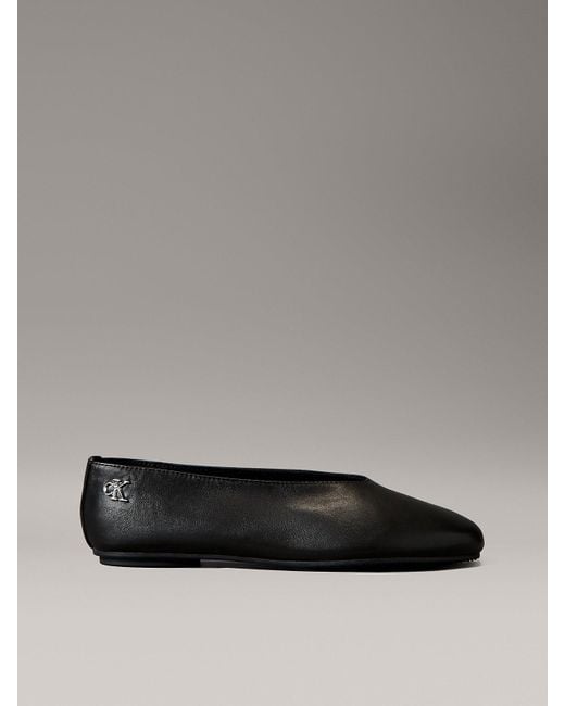 Calvin Klein Gray Leather High-Cut Ballerinas