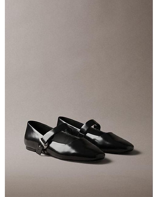 Calvin Klein Gray Leather Mary Jane Ballerinas