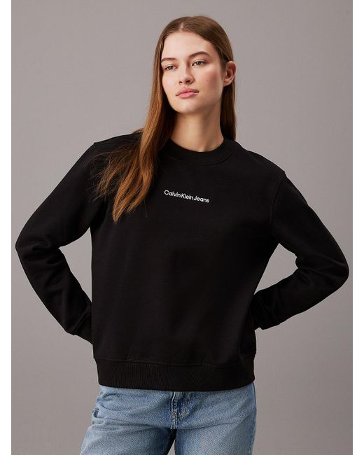 Calvin Klein Black Cotton Blend Fleece Sweatshirt