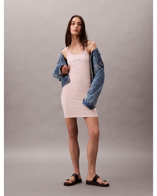 Calvin Klein Gray Slim Monogram Cami Dress