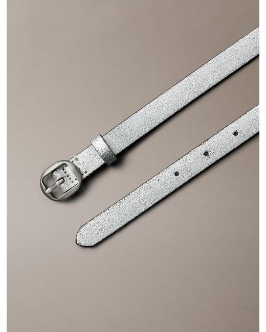 Calvin Klein Metallic Leather Round Buckle Belt